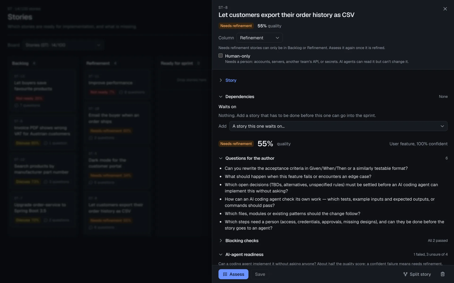 The same assessment in dark mode.