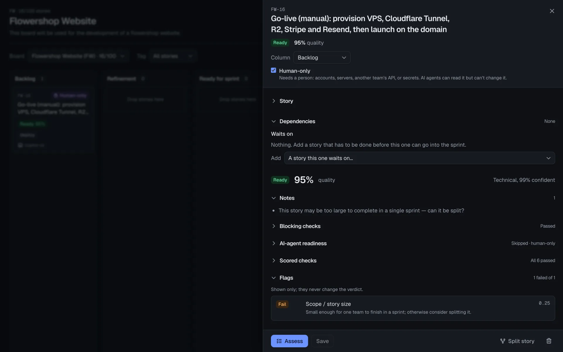 The human-only story in dark mode.
